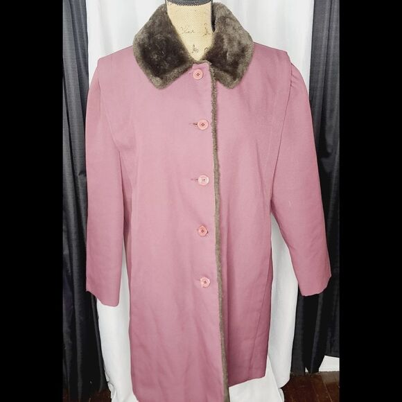 Vintage 1970s Mob Wife Mauve Pink Faux Fur Quilted Lining Winter Coat - Picture 3 of 17